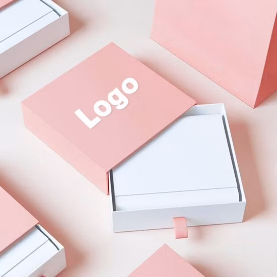 Custom Foil Stamp Logo Slide Open Presentation Cardboard Ribbon Pull out Gift Slip Drawer Box